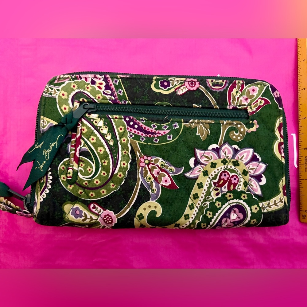 Vera Bradley LOT Chelsea Green Paisley Wallet Wristlet Clutch Pink Reusable Bag - Picture 3 of 5